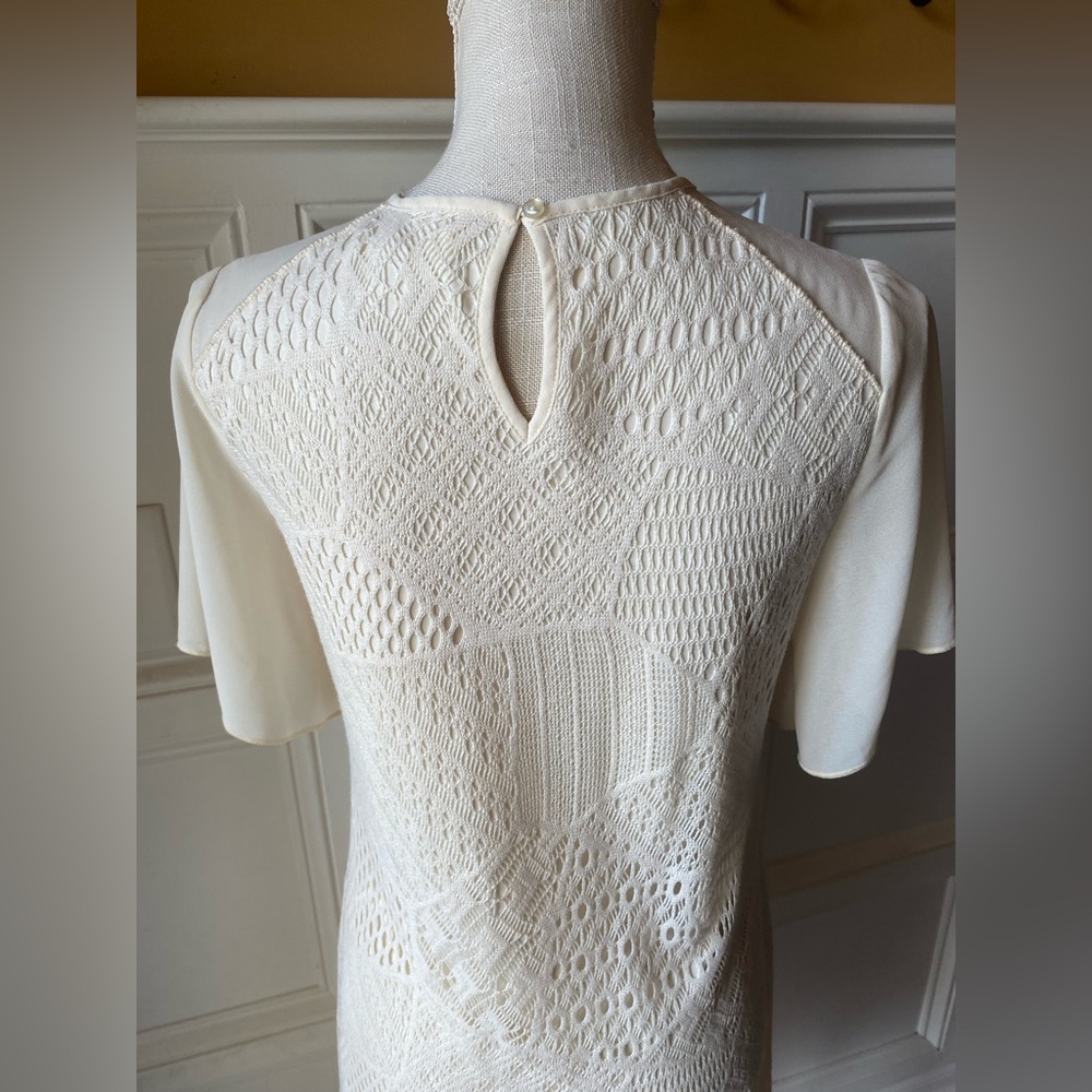 ❌SOLD❌ ALCHEMY THREAD SMALL IVORY CREAM PATCHWORK ASYMMETRICAL SHARK BITE HEM - Picture 4 of 7
